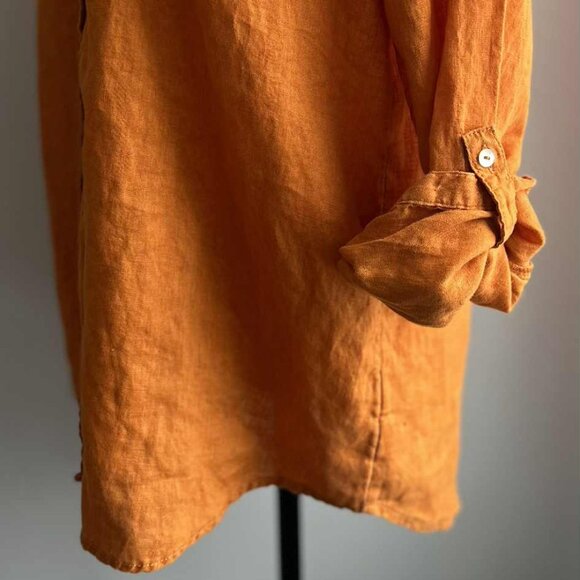 Sigrid Olsen Pumpkin Orange Pure Linen Button-Front Shirt w/ Sleeve Tabs – US M - Picture 12 of 15